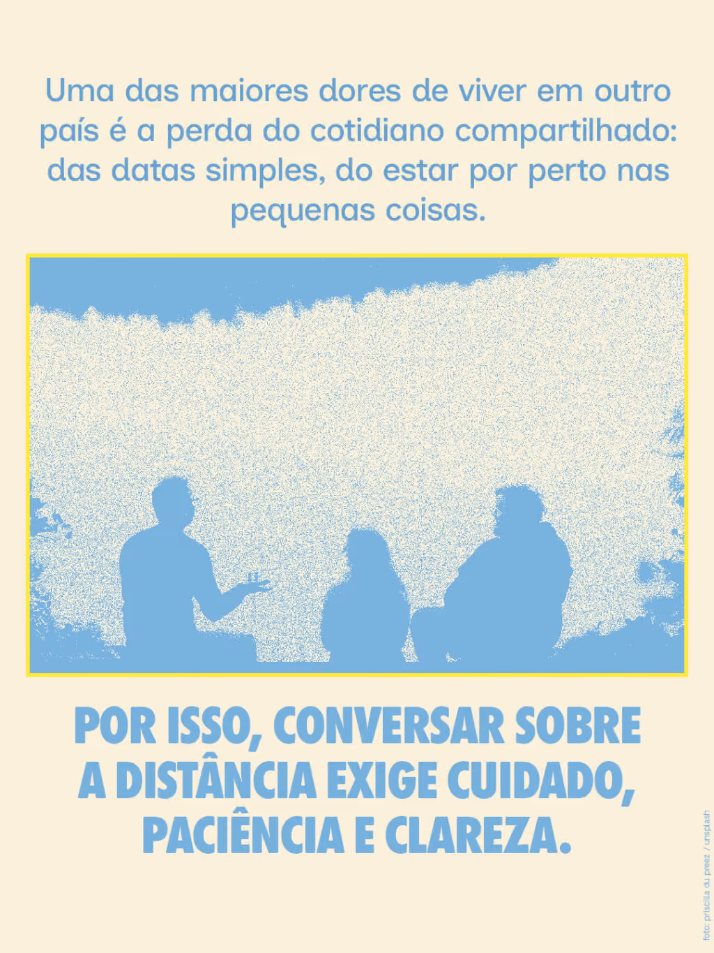 Uma das maiores dores de viver em outro país é a perda do cotidiano compartilhado: das datas simples, do estar por perto nas pequenas coisas.
Por isso, conversar sobre a distância exige cuidado, paciência e clareza.