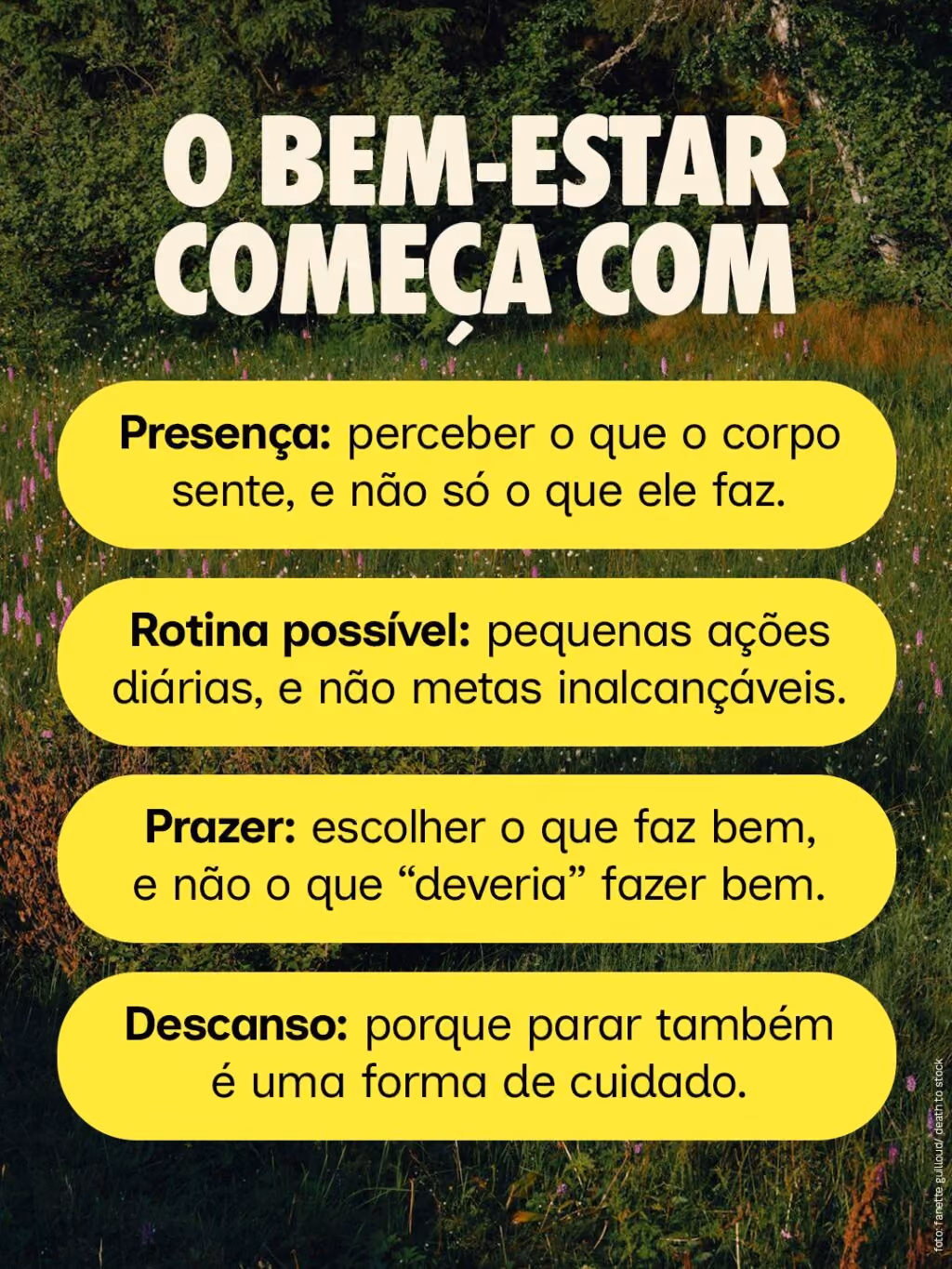 O bem-estar começa com
. Presença: perceber o que o corpo sente, e não só o que ele faz.
. Rotina possível: pequenas ações diárias, e não metas inalcançáveis.
. Prazer: escolher o que faz bem, e não o que “deveria” fazer bem.
. Descanso: porque parar também é uma forma de cuidado.