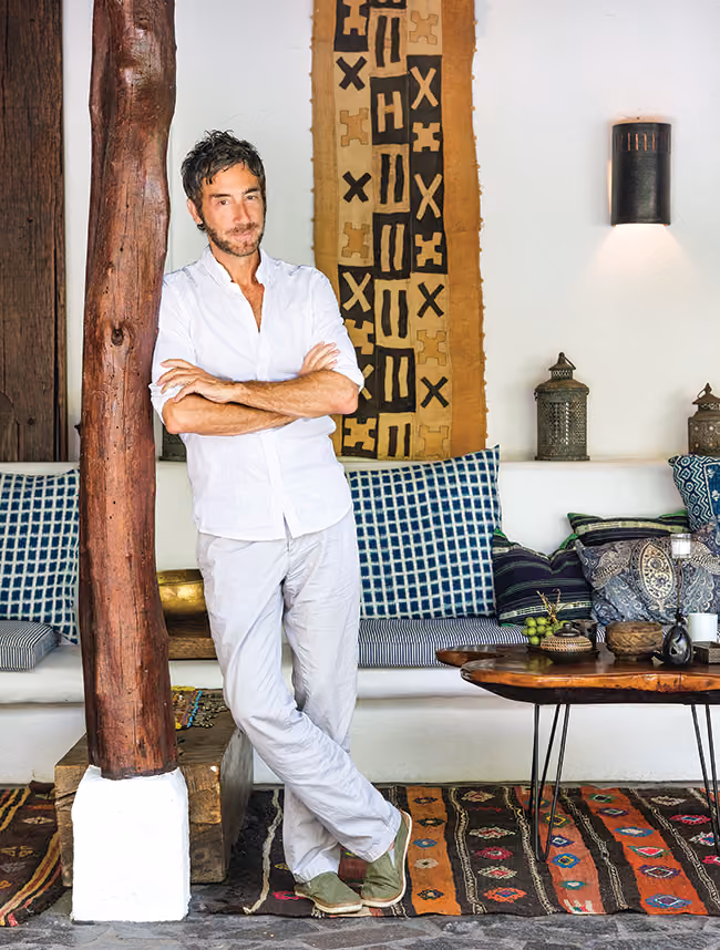 jean Marc Houmard in the lounge at Tribal Hotel in Granada, Nicaragua