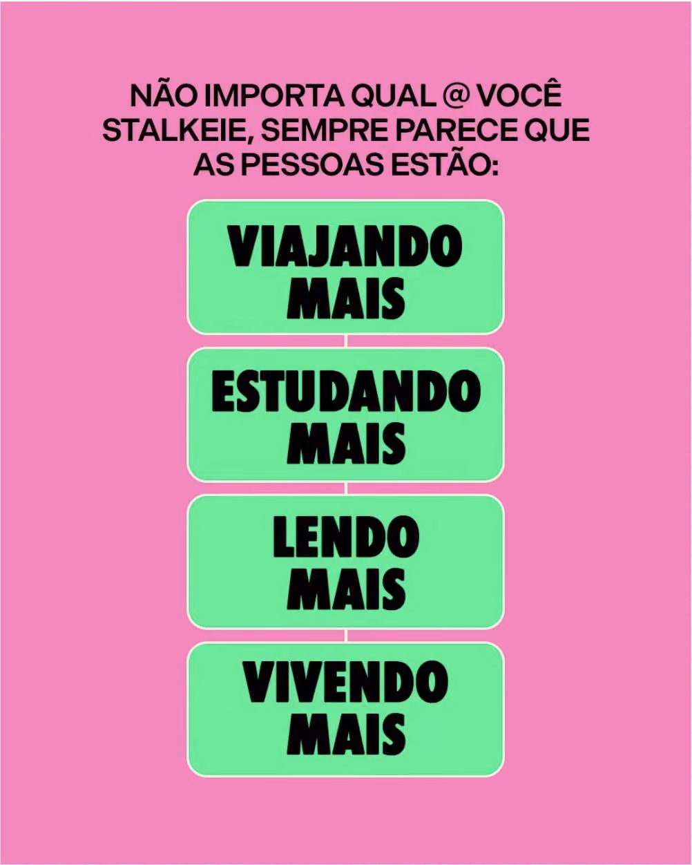 Não importa qual @ você stalkeie, sempre parece que as pessoas estão: 
viajando mais, 
estudando mais, 
lendo mais, 
vivendo mais…
